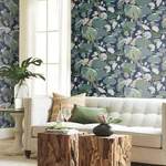 York Wallcoverings Lotus Pond Navy Metallic Wallpaper | Wallpaper Twins York Wallcoverings Lotus Pond Navy Metallic Wallpaper - SKU GO8295