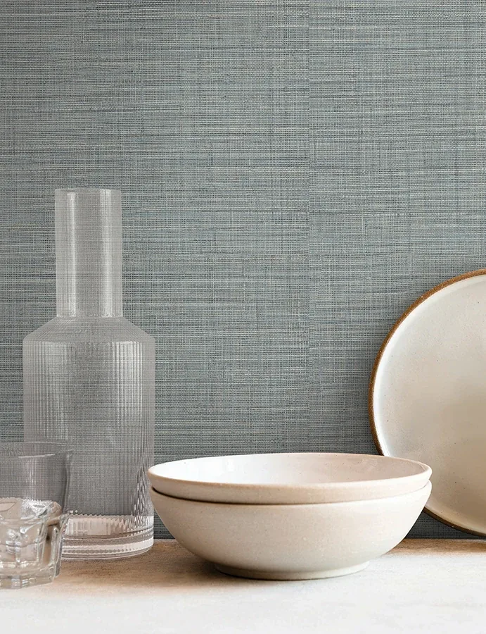 York Wallcoverings Lotus Silk Steel Blue Wallpaper - SKU SI25873