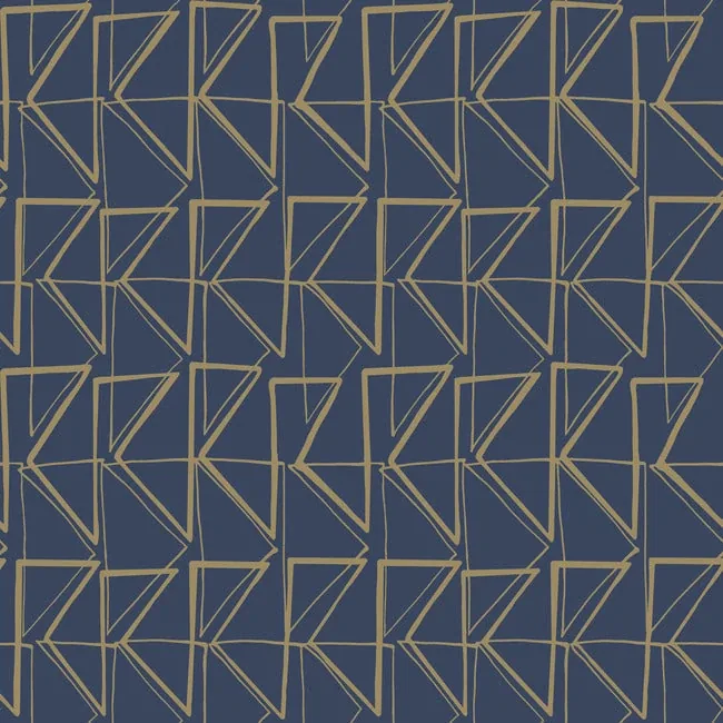 York Wallcoverings Love Triangles Blue & Gold Metallic Peel & Stick Wallpaper - SKU PSW1256RL