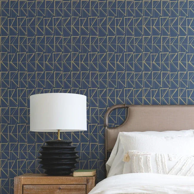 York Wallcoverings Love Triangles Blue & Gold Metallic Peel & Stick Wallpaper - SKU PSW1256RL