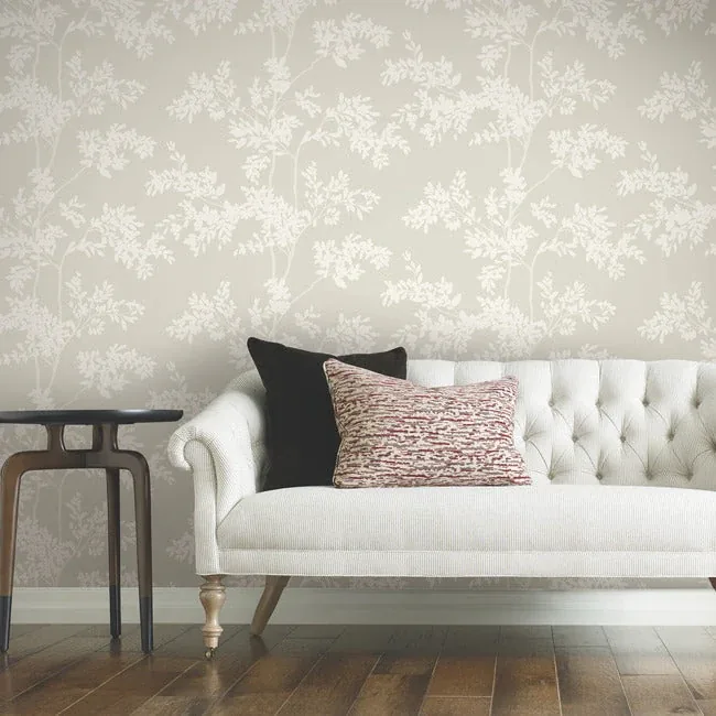 York Wallcoverings Lunaria Silhouette Light Taupe & White Wallpaper - SKU BL1805