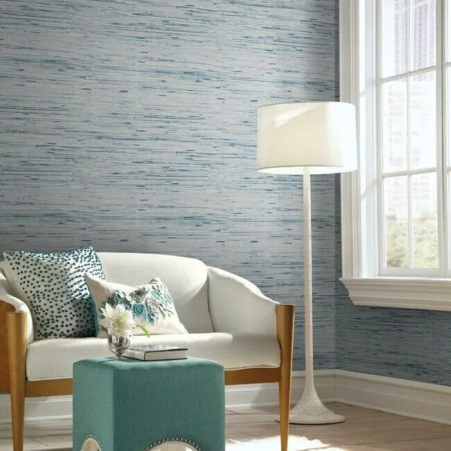 York Wallcoverings Lustrous Grasscloth Blue & Gold Wallpaper - SKU Y6201603