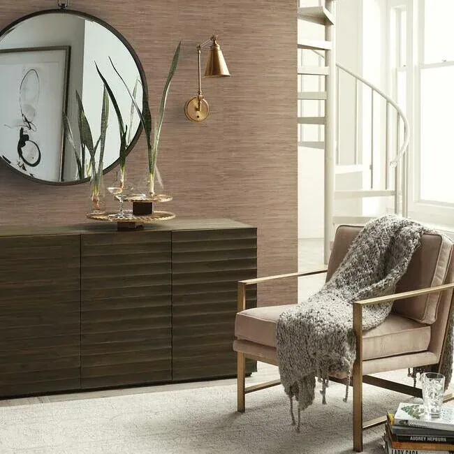 York Wallcoverings Lustrous Grasscloth Brown Wallpaper - SKU RN1057LW