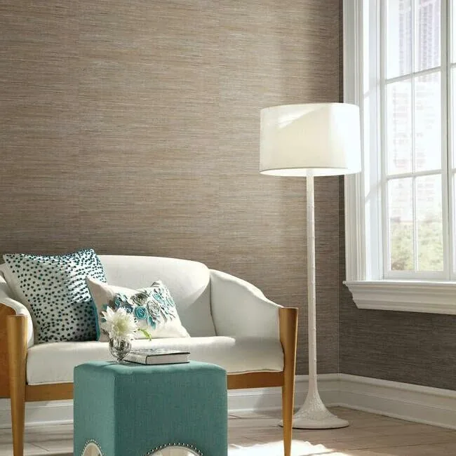 York Wallcoverings Lustrous Grasscloth Silver & Taupe Wallpaper - SKU Y6201604