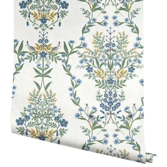 York Wallcoverings Luxembourg White & Blue Wallpaper | Wallpaper Twins York Wallcoverings Luxembourg White & Blue Wallpaper - SKU RP7330