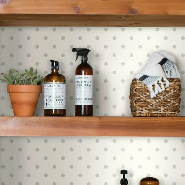 York Wallcoverings Magnolia Home Dots on Dots Cream & Grey Peel & Stick Wallpaper - SKU PSW1177RL