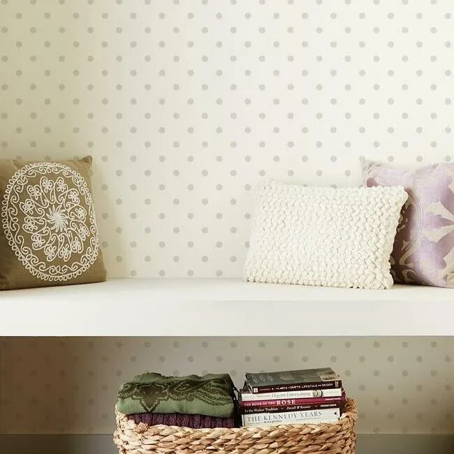York Wallcoverings Magnolia Home Dots on Dots Cream & Grey Peel & Stick Wallpaper - SKU PSW1177RL