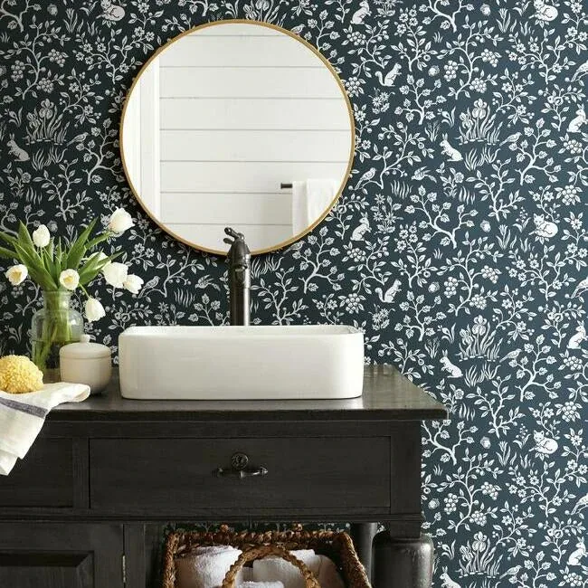 York Wallcoverings Magnolia Home Fox & Hare Navy Peel & Stick Wallpaper - SKU PSW1166RL