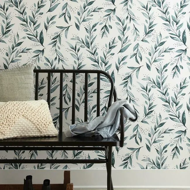 York Wallcoverings Magnolia Home Olive Branch Teal Peel & Stick Wallpaper - SKU PSW1002RL