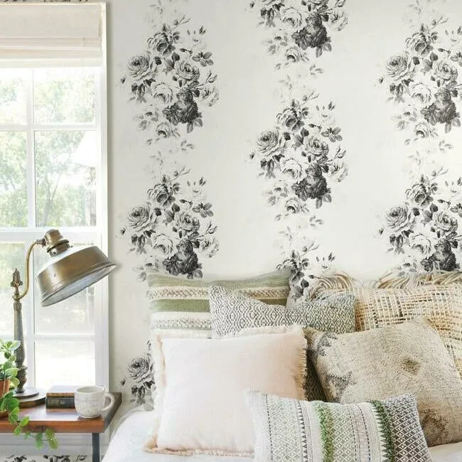 York Wallcoverings Magnolia Home Tea Rose White & Black Peel & Stick Wallpaper - SKU PSW1157RL