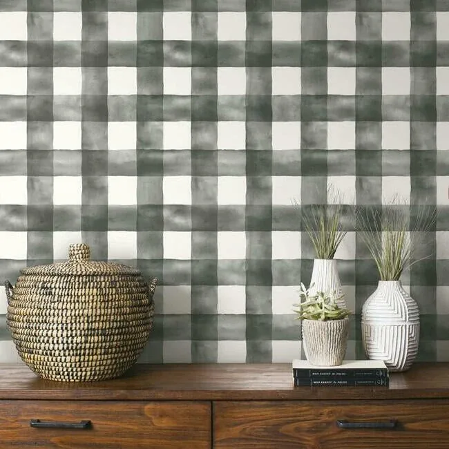 York Wallcoverings Magnolia Home Watercolor Check Black Peel & Stick Wallpaper | Wallpaper Twins York Wallcoverings Magnolia Home Watercolor Check Black Peel & Stick Wallpaper - SKU PSW1169RL