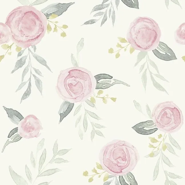 York Wallcoverings Magnolia Home Watercolor Roses Pink Peel & Stick Wallpaper - SKU PSW1010RL