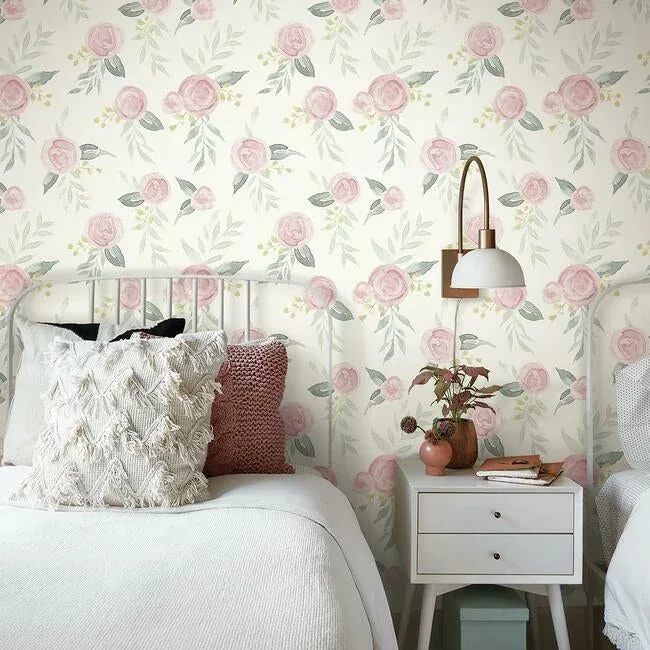 York Wallcoverings Magnolia Home Watercolor Roses Pink Peel & Stick Wallpaper | Wallpaper Twins York Wallcoverings Magnolia Home Watercolor Roses Pink Peel & Stick Wallpaper - SKU PSW1010RL