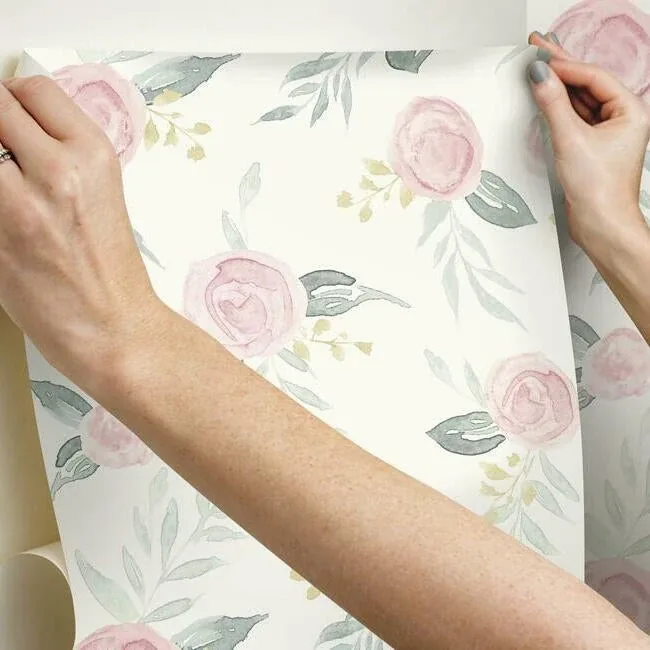 York Wallcoverings Magnolia Home Watercolor Roses Pink Peel & Stick Wallpaper | Wallpaper Twins York Wallcoverings Magnolia Home Watercolor Roses Pink Peel & Stick Wallpaper - SKU PSW1010RL