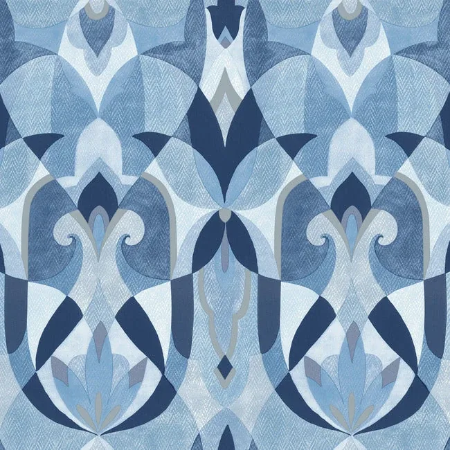 York Wallcoverings Malta Blue & Silver Wallpaper - SKU MN1920