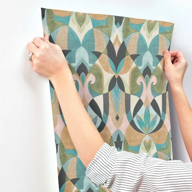 York Wallcoverings Malta Teal & Gold Wallpaper - SKU MN1923