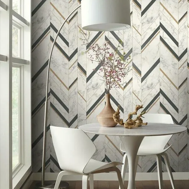 York Wallcoverings Marble Chevron Black & Gold Wallpaper | Wallpaper Twins York Wallcoverings Marble Chevron Black & Gold Wallpaper - SKU MM1805