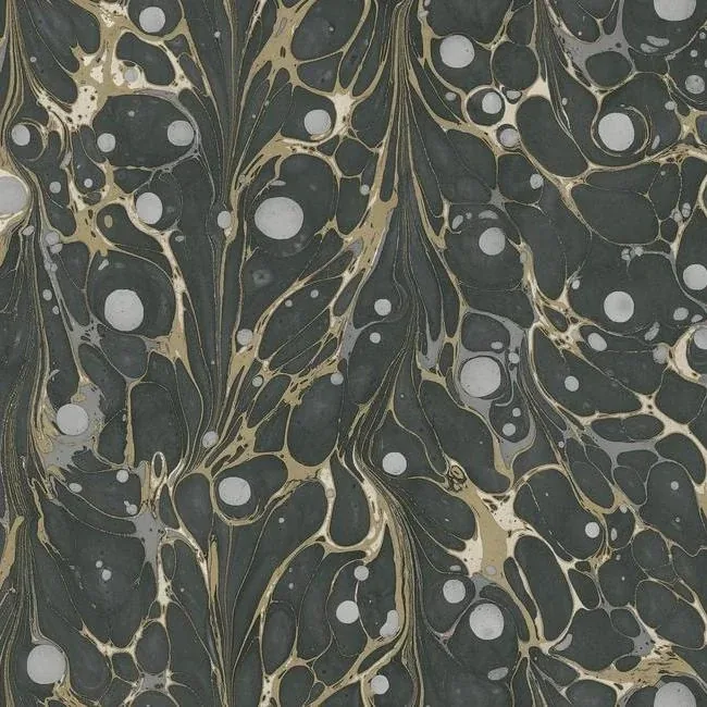 York Wallcoverings Marbled Endpaper Black & Gold Wallpaper - SKU NV5591