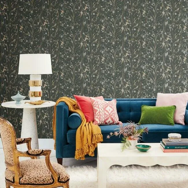 York Wallcoverings Marbled Endpaper Black & Gold Wallpaper | Wallpaper Twins York Wallcoverings Marbled Endpaper Black & Gold Wallpaper - SKU NV5591