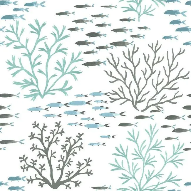 York Wallcoverings Marine Garden Blue & Brown Wallpaper - SKU CV4406