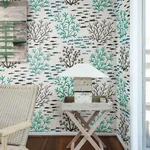 York Wallcoverings Marine Garden Blue & Brown Wallpaper | Wallpaper Twins York Wallcoverings Marine Garden Blue & Brown Wallpaper - SKU CV4406