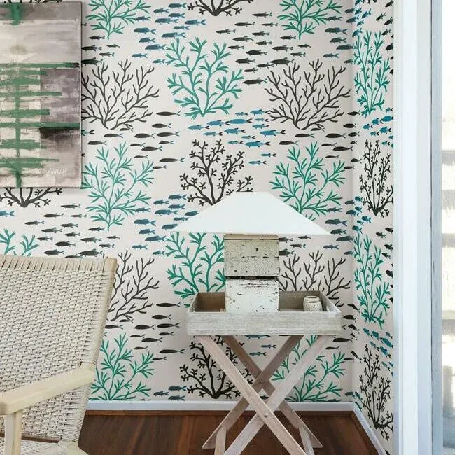 York Wallcoverings Marine Garden Blue & Brown Wallpaper | Wallpaper Twins York Wallcoverings Marine Garden Blue & Brown Wallpaper - SKU CV4406