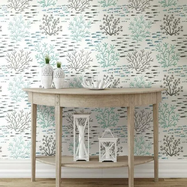 York Wallcoverings Marine Garden Blue & Brown Wallpaper | Wallpaper Twins York Wallcoverings Marine Garden Blue & Brown Wallpaper - SKU CV4406