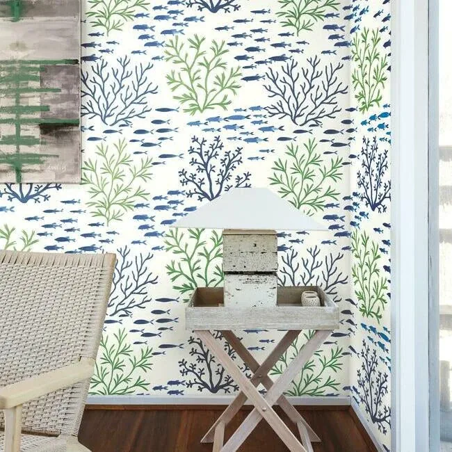 York Wallcoverings Marine Garden Green & Blue Wallpaper - SKU CV4404