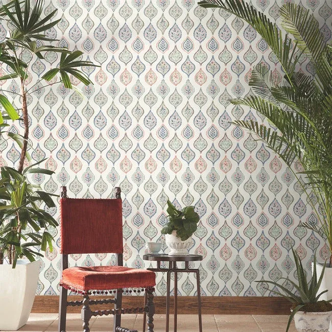 York Wallcoverings Marketplace Motif Off White & Green Wallpaper - SKU MN1853