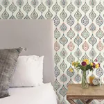 York Wallcoverings Marketplace Motif Off White & Green Wallpaper - SKU MN1853