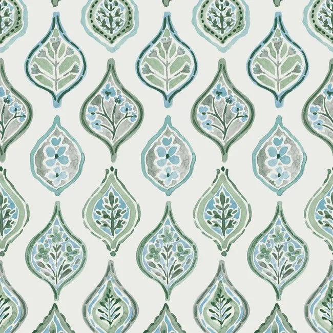 MN1851 | Marketplace Motif Pale Grey & Green Wallpaper