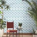 York Wallcoverings Marketplace Motif White & Blue Wallpaper - SKU MN1850