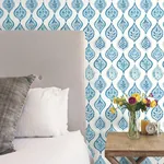 York Wallcoverings Marketplace Motif White & Blue Wallpaper - SKU MN1850