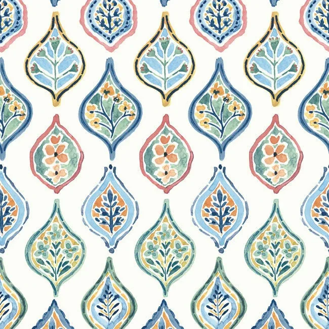 MN1852 | Marketplace Motif White & Multi Wallpaper