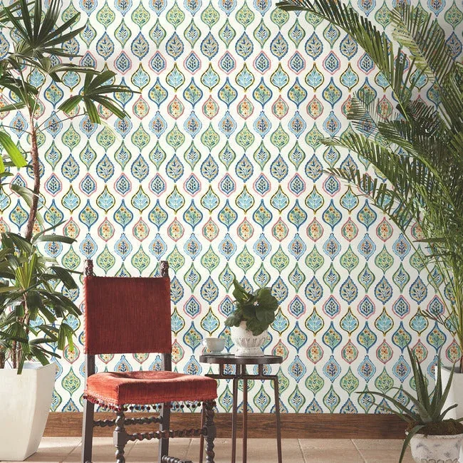 York Wallcoverings Marketplace Motif White & Multi Wallpaper - SKU MN1852