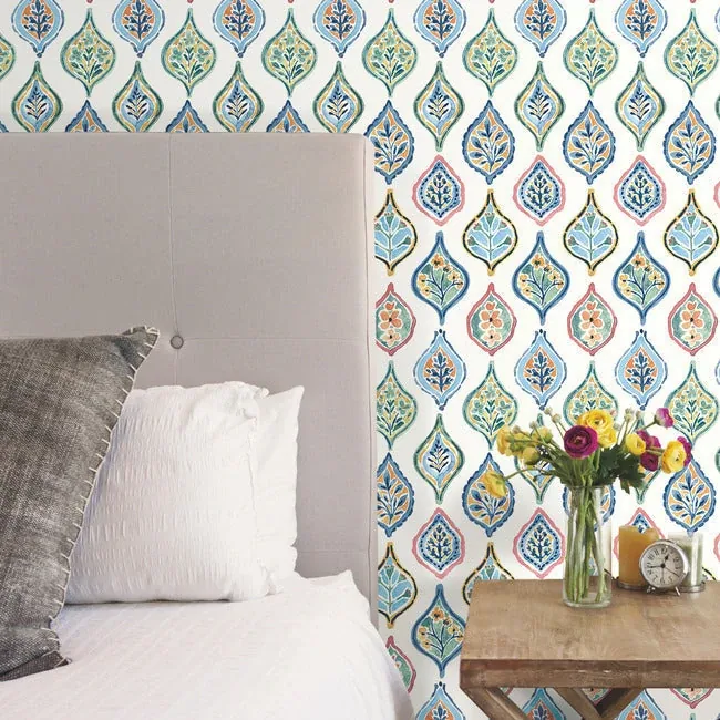 York Wallcoverings Marketplace Motif White & Multi Wallpaper - SKU MN1852