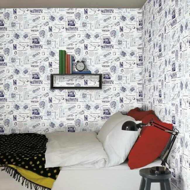 York Wallcoverings Marvels Heroes Schematics Blue Wallpaper - SKU DI0935
