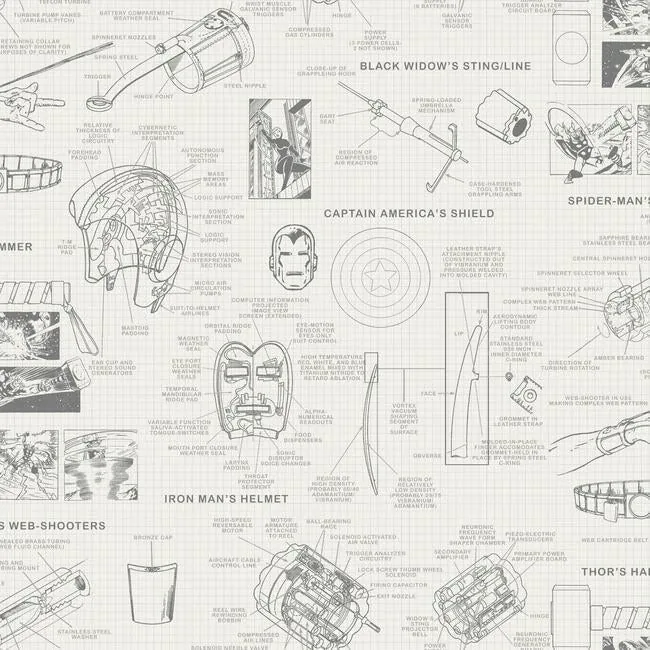 DI0937 | Marvels Heroes Schematics Cream Wallpaper