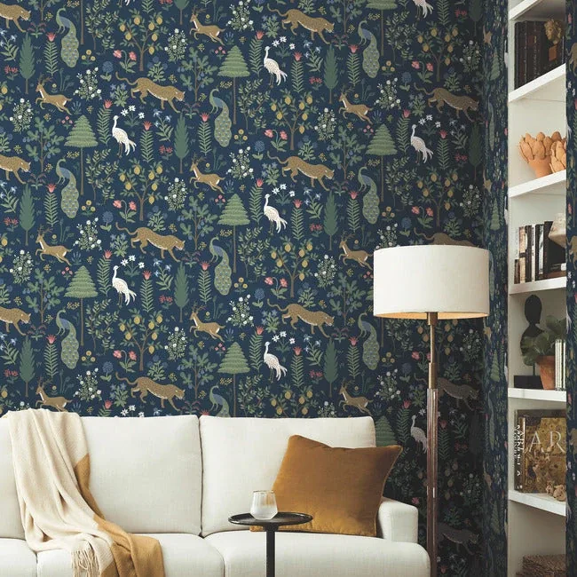 York Wallcoverings Menagerie Blue & Brown Wallpaper - SKU RP7304