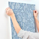 York Wallcoverings Menagerie Toile Light Blue Wallpaper - SKU RP7370