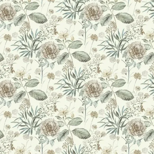 York Wallcoverings Midsummer Floral Beige & Green Wallpaper - SKU TL1918