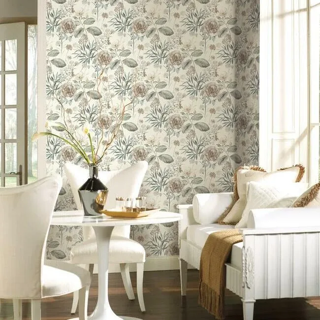 York Wallcoverings Midsummer Floral Beige & Green Wallpaper | Wallpaper Twins York Wallcoverings Midsummer Floral Beige & Green Wallpaper - SKU TL1918