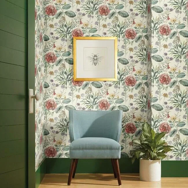 York Wallcoverings Midsummer Floral Coral Wallpaper - SKU TL1919