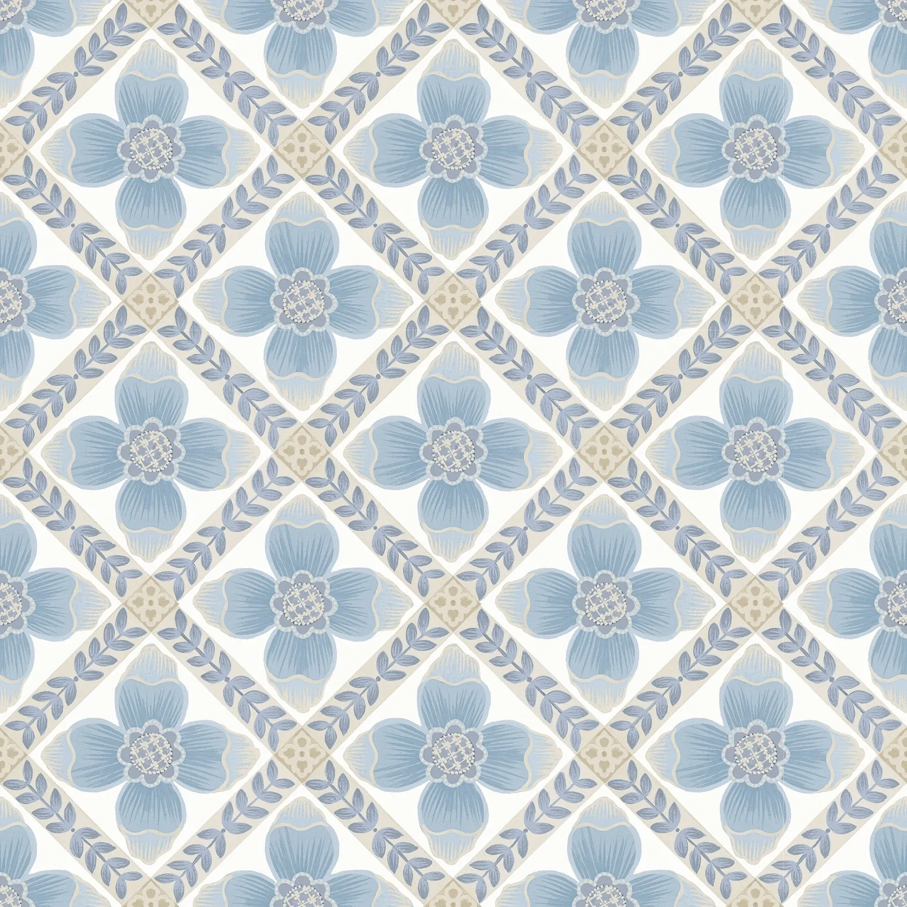 York Wallcoverings Mimi Blue Quilted Floral Peel & Stick Wallpaper - SKU PSW1583RL