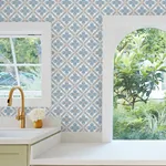 York Wallcoverings Mimi Blue Quilted Floral Peel & Stick Wallpaper | Wallpaper Twins York Wallcoverings Mimi Blue Quilted Floral Peel & Stick Wallpaper - SKU PSW1583RL