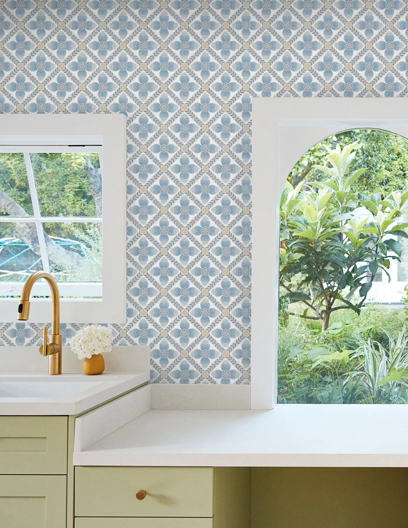 York Wallcoverings Mimi Blue Quilted Floral Peel & Stick Wallpaper | Wallpaper Twins York Wallcoverings Mimi Blue Quilted Floral Peel & Stick Wallpaper - SKU PSW1583RL