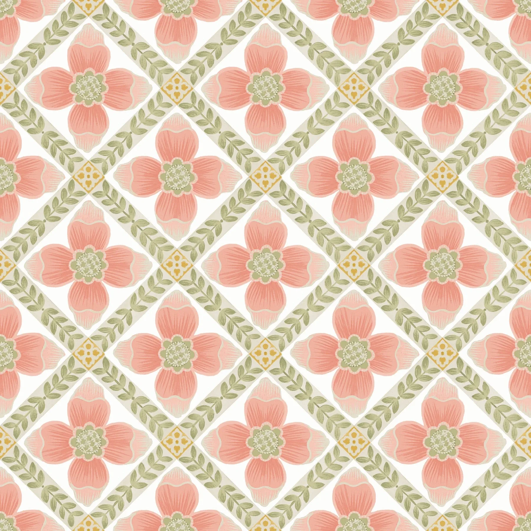 PSW1584RL | Mimi Coral Quilted Floral Peel & Stick Wallpaper
