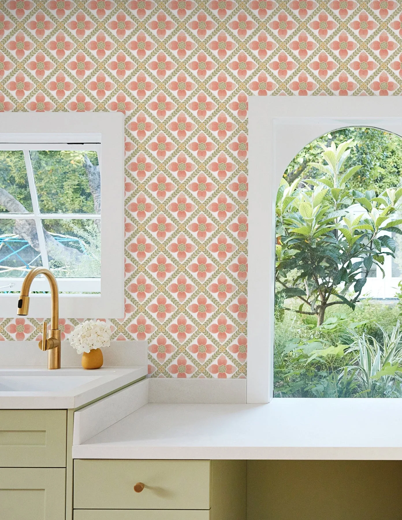 York Wallcoverings Mimi Coral Quilted Floral Peel & Stick Wallpaper - SKU PSW1584RL