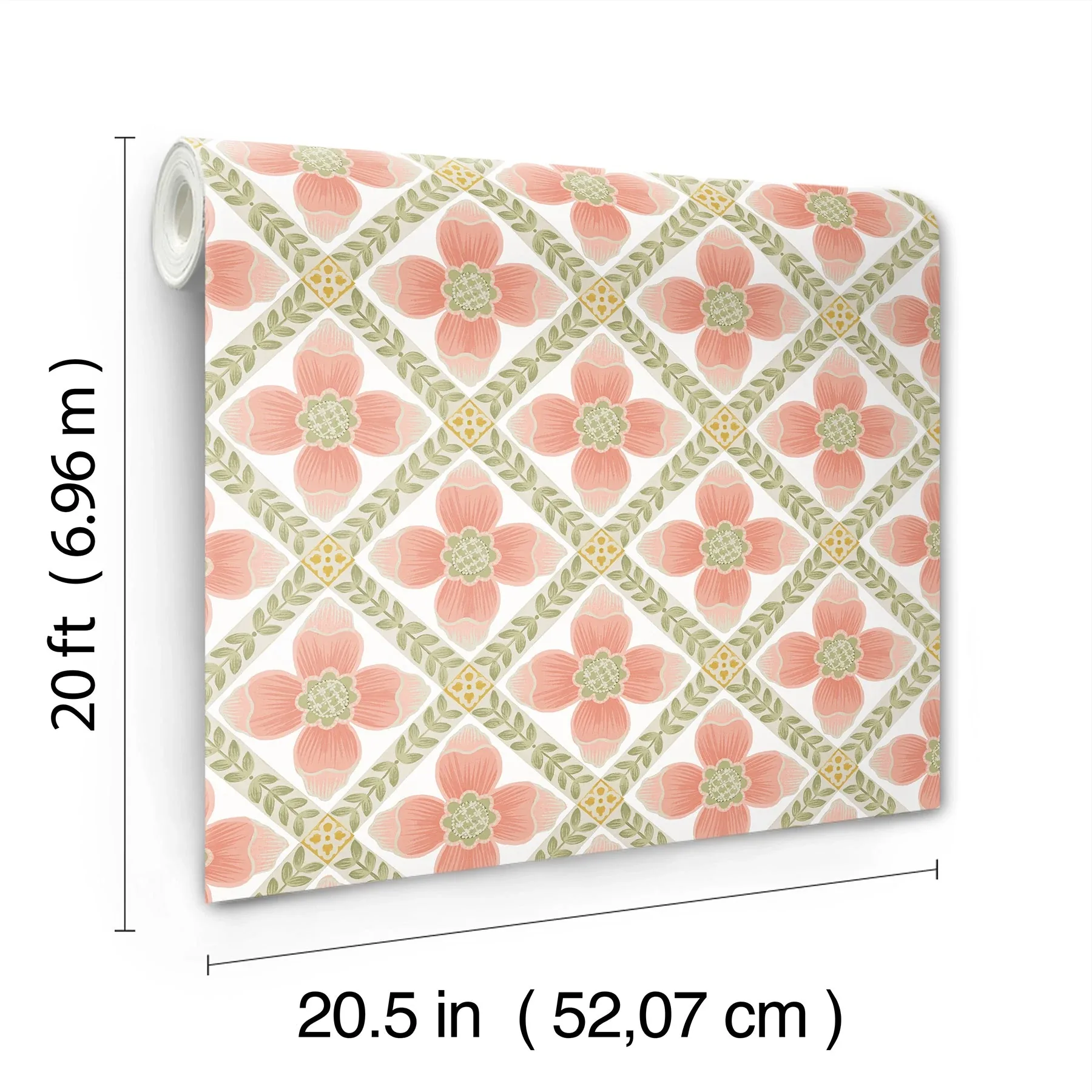 York Wallcoverings Mimi Coral Quilted Floral Peel & Stick Wallpaper - SKU PSW1584RL