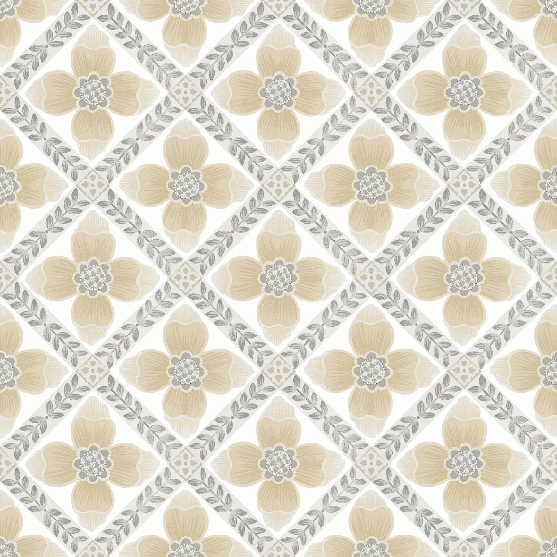 PSW1586RL | Mimi Neutral Quilted Floral Peel & Stick Wallpaper